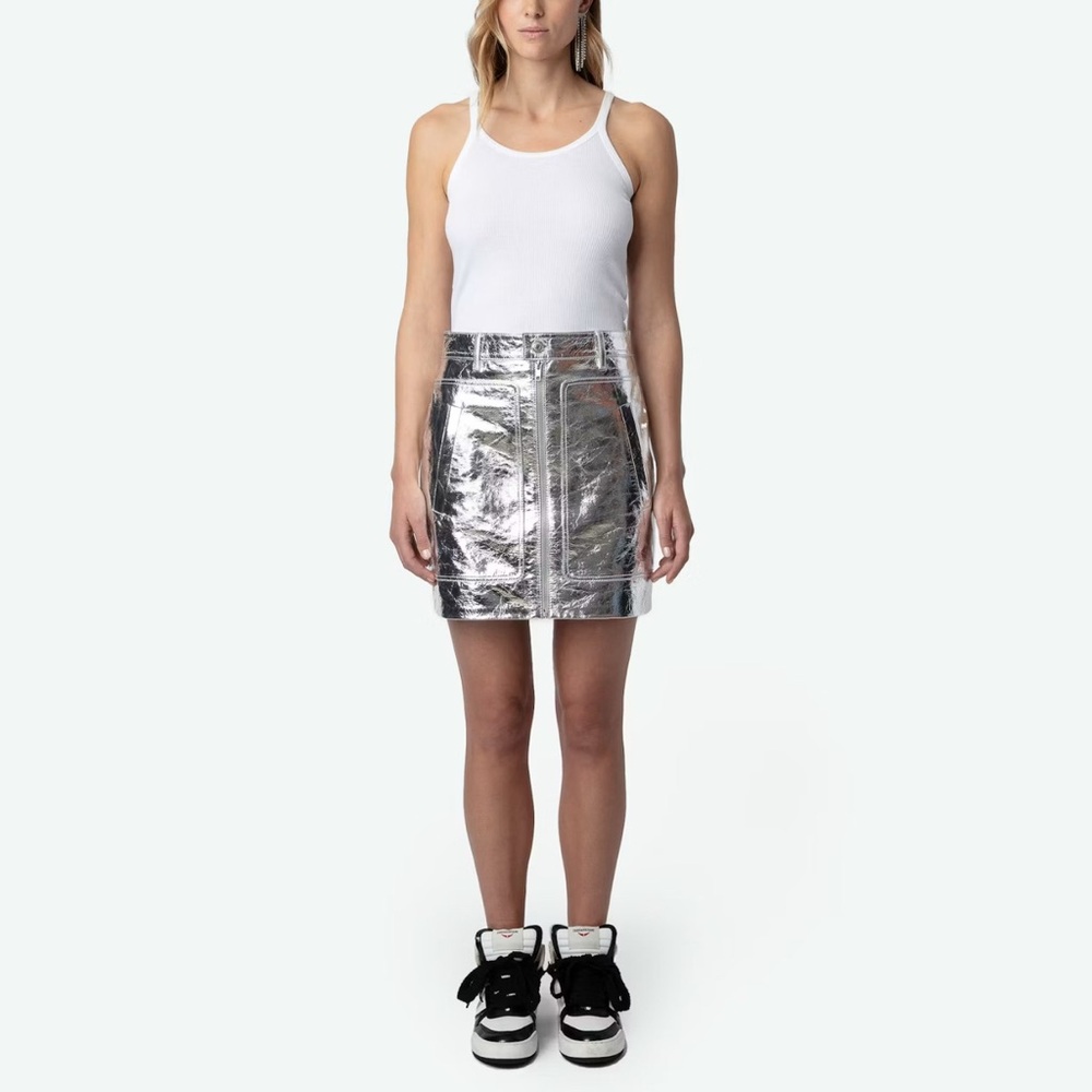 Zadig & Voltaire Metallic Silver Mini Skirt